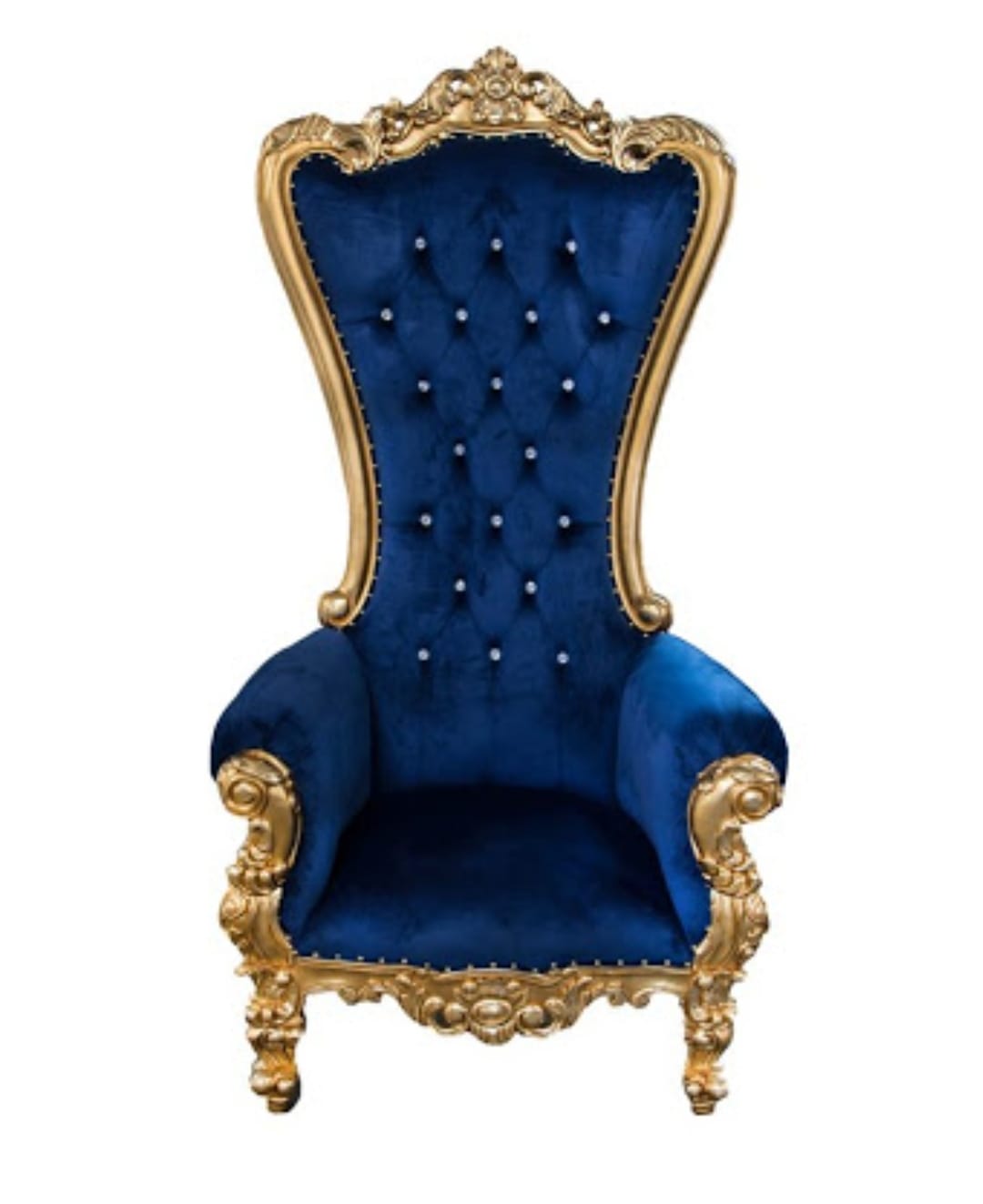 blue and gold throne chair